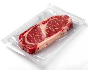 Obraz premium Raw steak neatly packaged in professional retail-ready vacuum packaging.