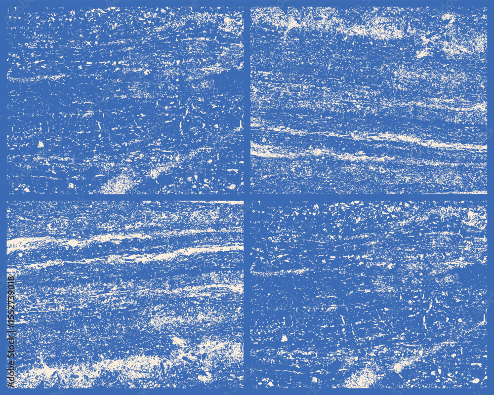 Poster this artwork displays a detailed, abstract composition of four stone textures in a striking blue and