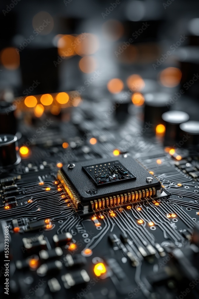 Poster close-up of central processing unit on electronic circuit board