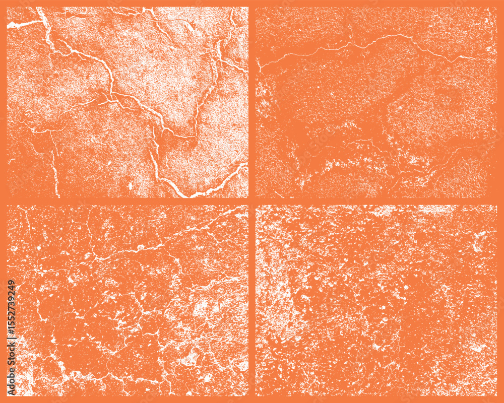 Poster four orange and white textures are arranged in a grid. the textures feature cracked, weathered patte