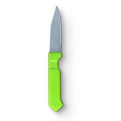 A green-handled knife with a stainless steel blade, designed for cutting tasks in kitchens or craft projects.