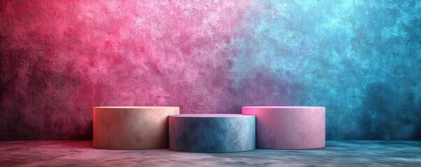 Colorful podiums against vibrant textured background for presentations or displays