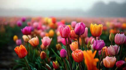  Tulip Field With Morning Fog