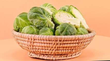 Raw Organic Green Brussel Sprouts.