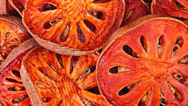 Dried Aegle Marmelo or Indian Bael.