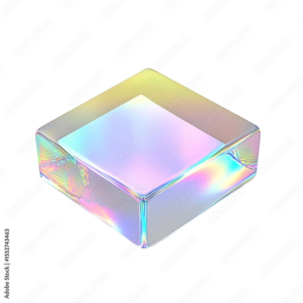 Poster iridescent cube on striped background a modern abstract design