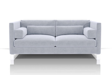 A modern gray sofa with plush cushions and a minimalist design, ideal for contemporary living spaces.
