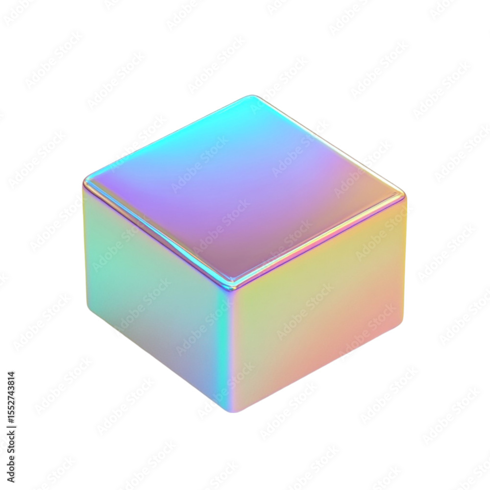 Poster iridescent cube on white background colorful lines