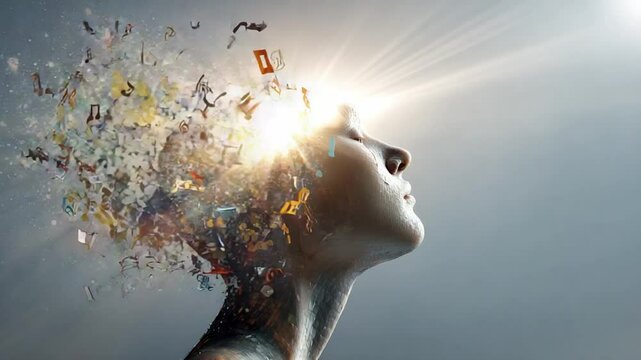 Woman feeling music flowing through her head