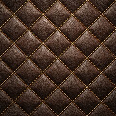 Dark brown leather texture with diamond stitching pattern, accented by thin, gold-toned thread