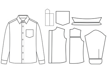 Men long sleeves shirt flat sketch vector illustration templet drawing mock up design