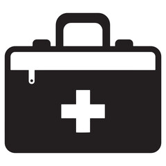 Obraz premium Simple black and white icon of a first aid kit representing healthcare emergency assistance