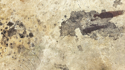 Grungy Concrete Oil Stains Surface: Perspective of a weathered concrete surface adorned with Oil stains paint splatters marks.