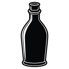 Black Silhouette Of A Glass Bottle On White Background