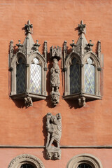 Small ornate windows of the Town Hall of Wroclaw, Poland