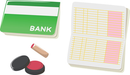 預金通帳と判子と朱肉