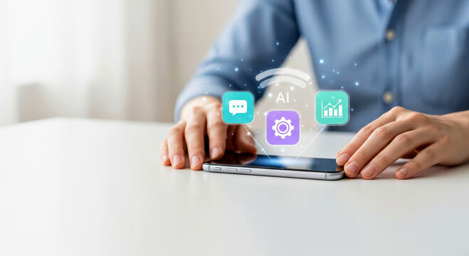 Receiving Colorful Minimalist Finance Notifications on Smartphone with Floating Holographic Icons