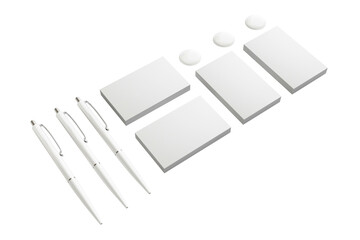 A minimalist arrangement of notepads, pens, and circular objects, ideal for note-taking and organization.