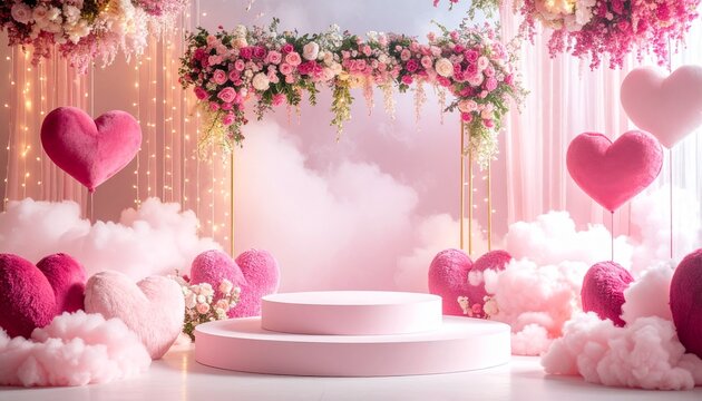 Pastel pink hearts floral cloudscape showcase