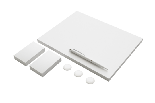 A minimalist workspace featuring a notepad, sticky notes, and a pen, ideal for brainstorming or note-taking.