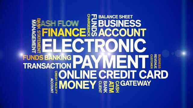 Electronic Payment animated word cloud;text design animation tag kinetic typography seamless loop.