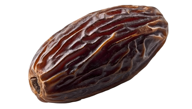 A close-up image of a single dried date fruit showcasing its rich texture and color, perfect for culinary and healthy lifestyle themes.