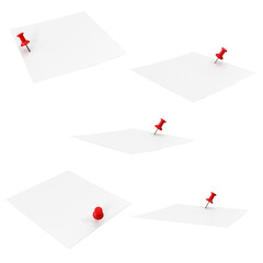 A collection of blank sheets of paper with red push pins, illustrating a note-taking or organization theme.