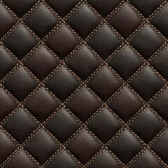 Naklejka premium Diamond-patterned quilted leather in dark brown and black shades, stitched with a lighter brown thread. The texture is luxurious and shows subtle shading