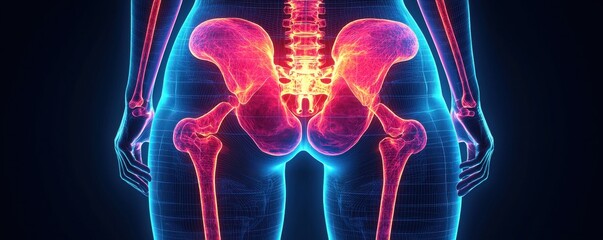 Illustration depicting pain in hip joints and lower back