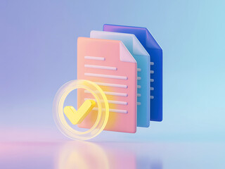 Stack of colorful digital folders with check mark icon indicating verified file storage