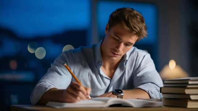 Doctoral candidate sketches thesis diagrams under moonlight