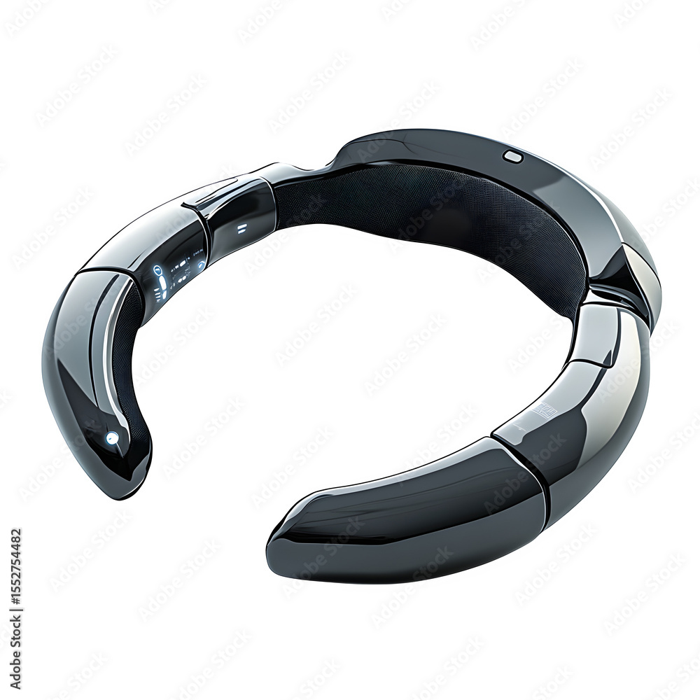 Poster realistic product futuristic brainwave-controlled interface headset isolated on pure white backgroun