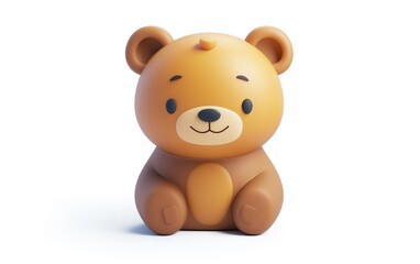 Obraz premium Adorable Brown Bear Cub Cartoon 3D On White Background