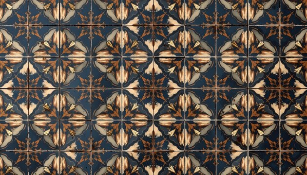 an intricate wall tile design with a pattern that features a combination of abstract shapes and figurative elements