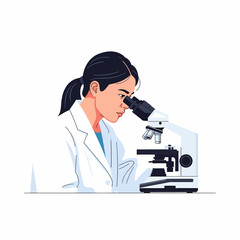 Asian scientist examining sample under microscope in laboratory research study