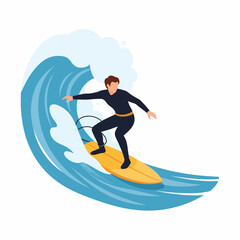 Surfer Riding a Big Wave on a Yellow Surfboard Ocean Sport Action