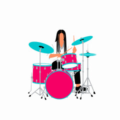 Fototapeta premium Young Person with Dreadlocks Playing Drum Set Enthusiastically