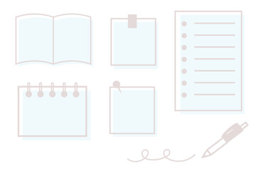 メモ帳と鉛筆のイラスト素材セット