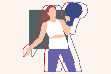A woman is exercising using Kettlebell vector design