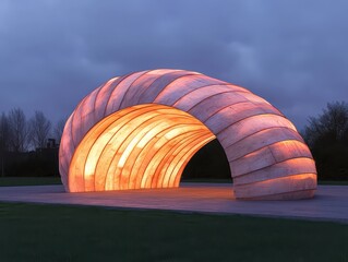 Obraz premium A stunning illuminated architectural structure at dusk, showcasing unique design elements.