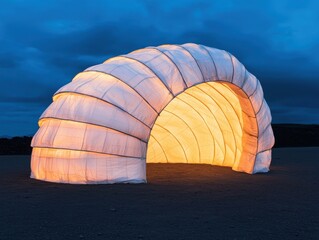 Obraz premium A stunning illuminated structure against a dusk sky, showcasing modern architectural design.