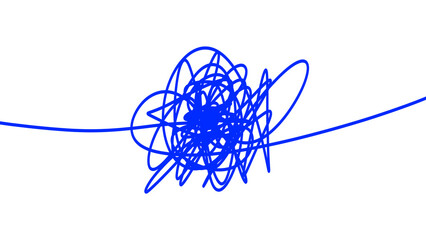 Abstract blue scribble line on transparent background. Illustrating emotional chaos, stress, confusion transitioning into clarity and balance. For mental health, therapy, education, presentations