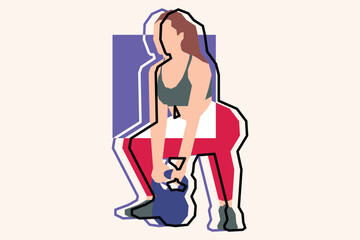 A woman is exercising using Kettlebell vector design