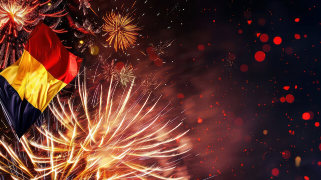 Belgian national day celebration with fireworks and flag display - Powered by Adobe