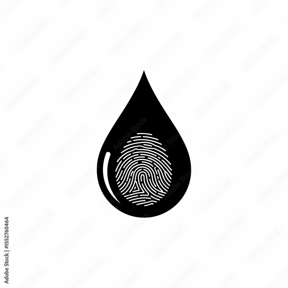 Poster black ink drop with fingerprint symbol inside for identity and security concepts