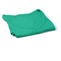 A folded green v-neck t-shirt, showcasing a simple and casual clothing style.
