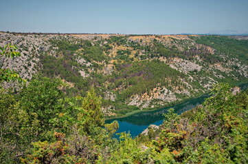 High angle view of the river canyon in Krka National Park