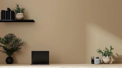 Minimalist Home Office Setup with Laptop and Plants