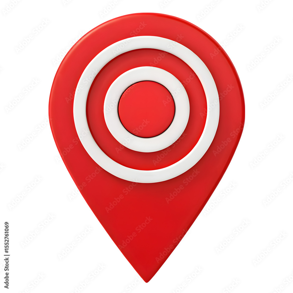 Poster vibrant red map marker icon with target, transparent background