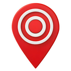 Vibrant Red Map Marker Icon with Target, Transparent Background